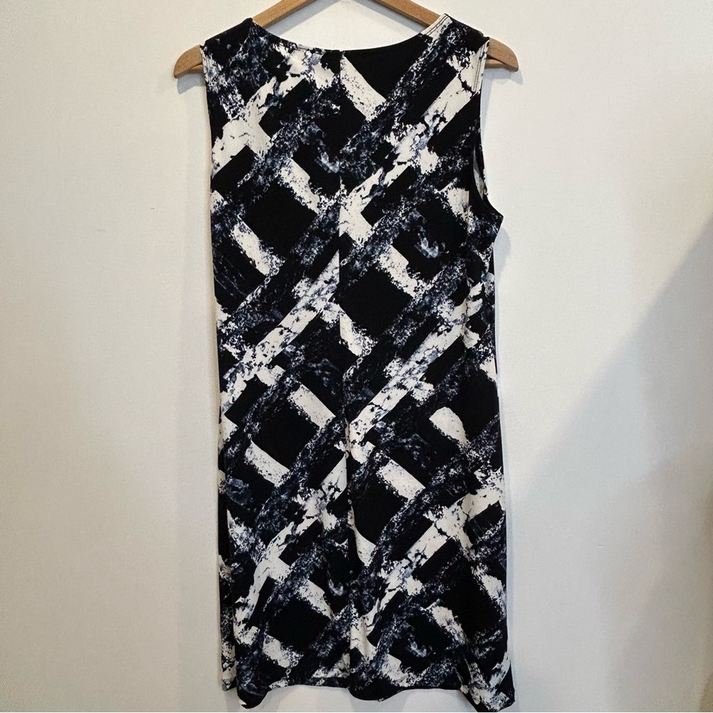 Nina Leonard Sleeveless Abstract Print Stretch Dress Navy Blue White - Picture 3 of 4